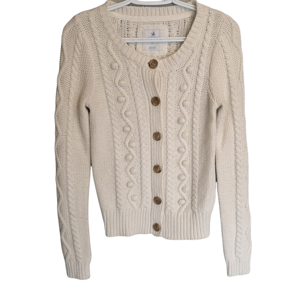 Aerie Y2K Textured Chunky Cable Knit Cardigan with Bobbles and Button Fr…